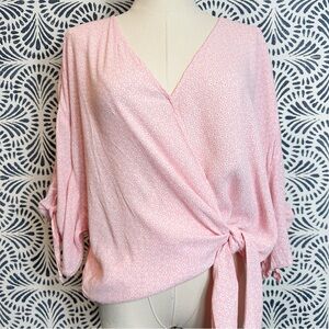 Gap Light Pink Ditzy Floral Wrap Front Blouse TINY FLAW